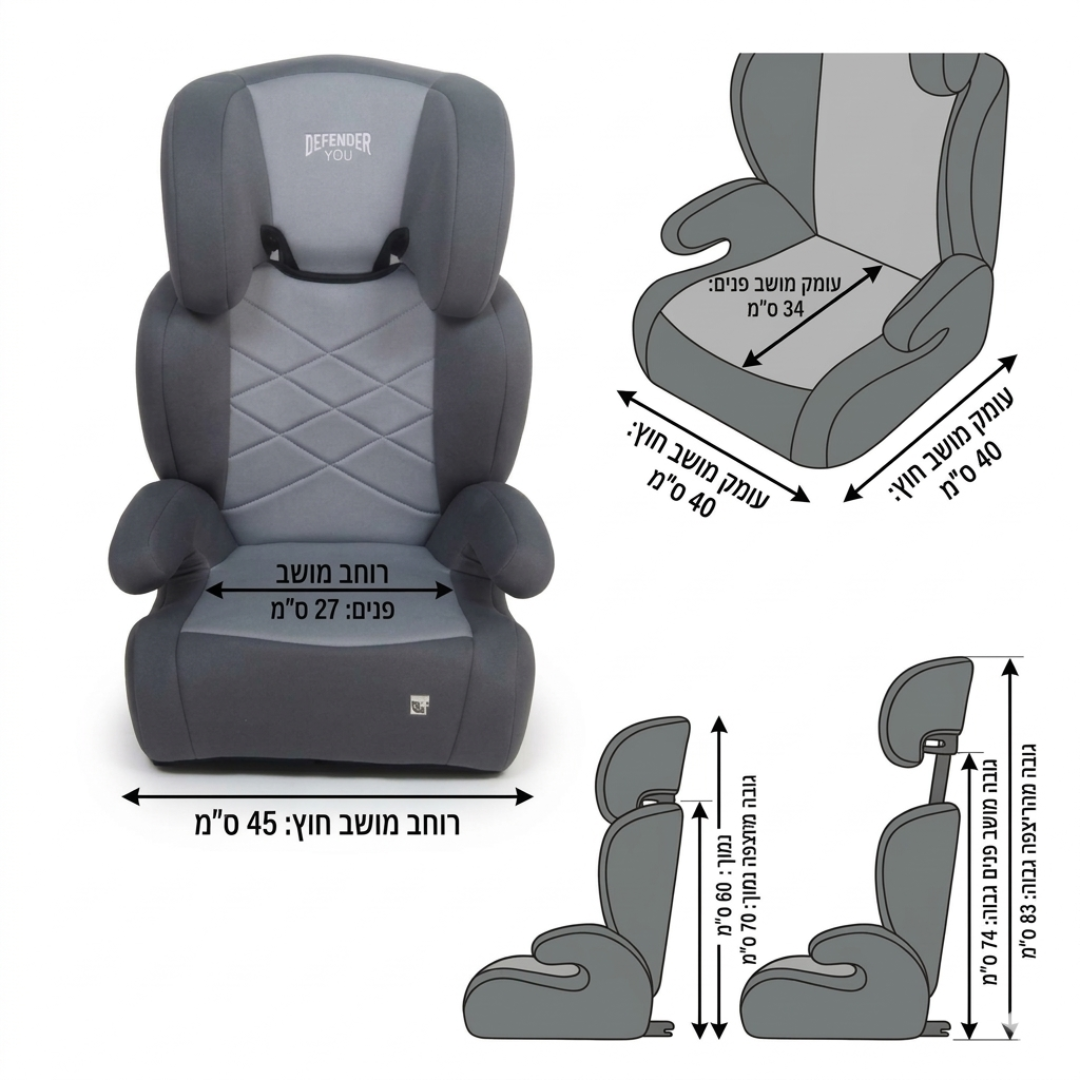 בוסטר גב ללא רצועות i-Size צבע אפור Defender — MR BABY